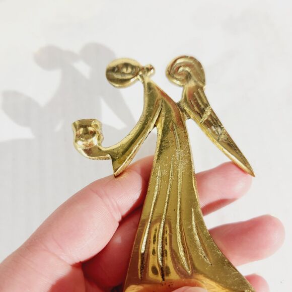 Vtg Brass Taper Candlestick Candle Holder Lot of Angels Flower MCM USA Hong Kong - Picture 5 of 15